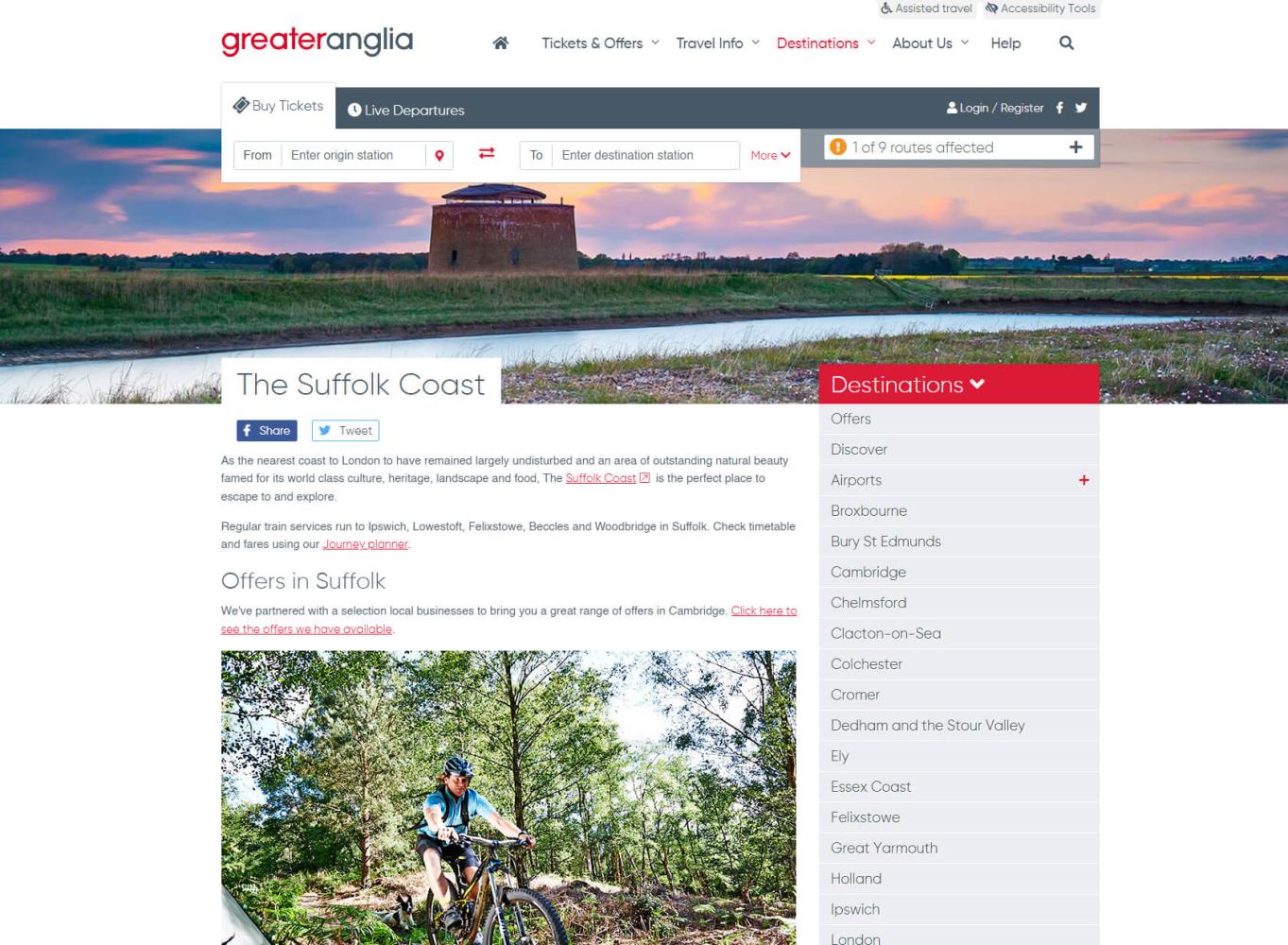 Greater Anglia destinations page