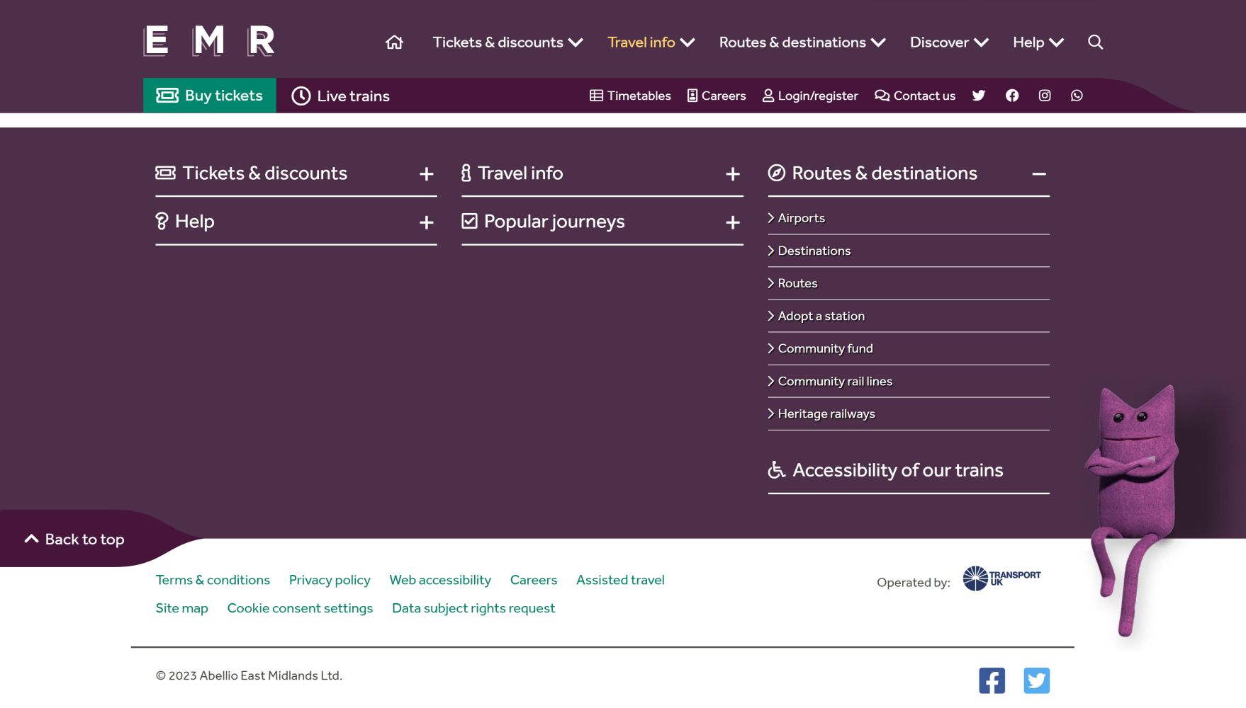 East Midlands Railway homepage footer