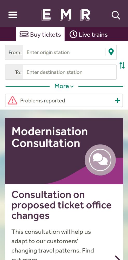 East Midlands Railway mobile top