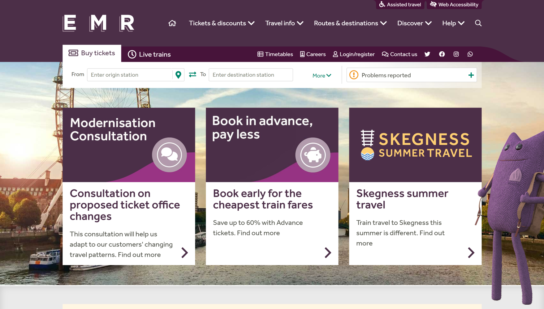 East Midlands Railway homepage top