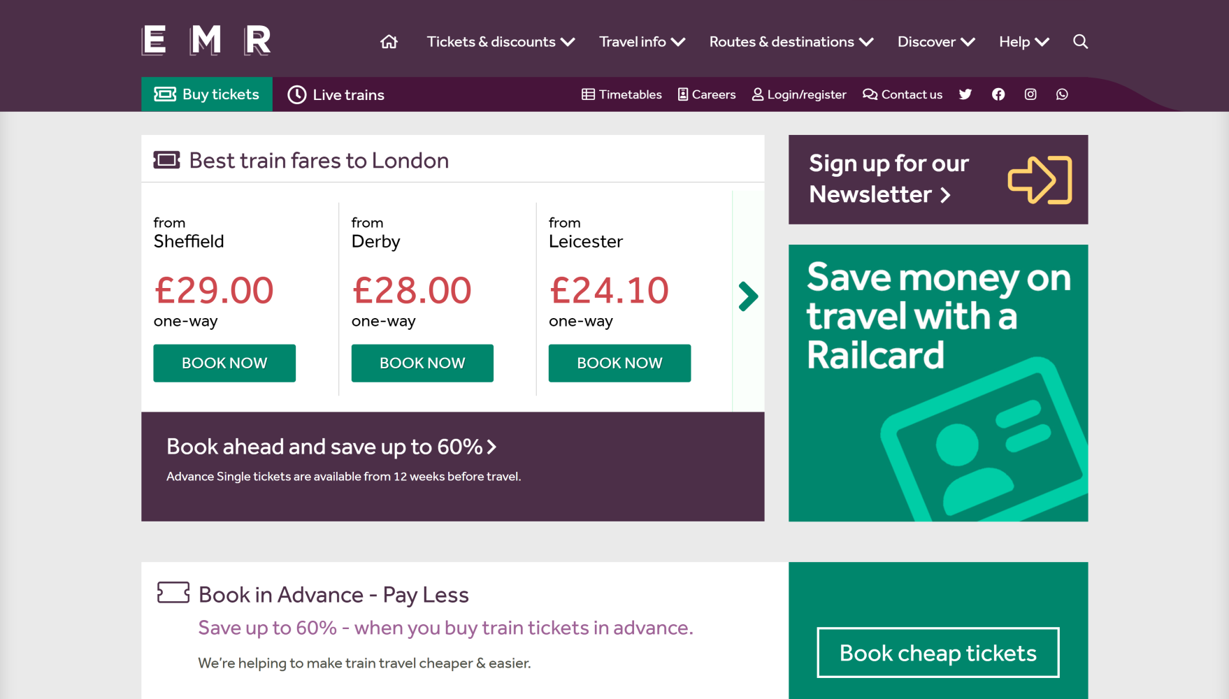 East Midlands Railway homepage middle